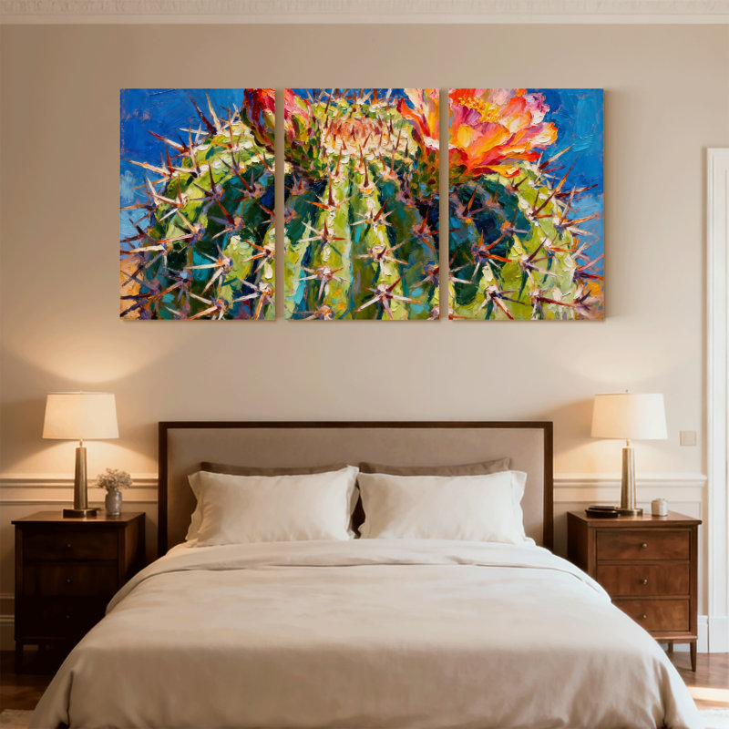 «Cactus Cactus Bloom», ensemble de 3 impressions sur toile, H 30 po x l 60 po