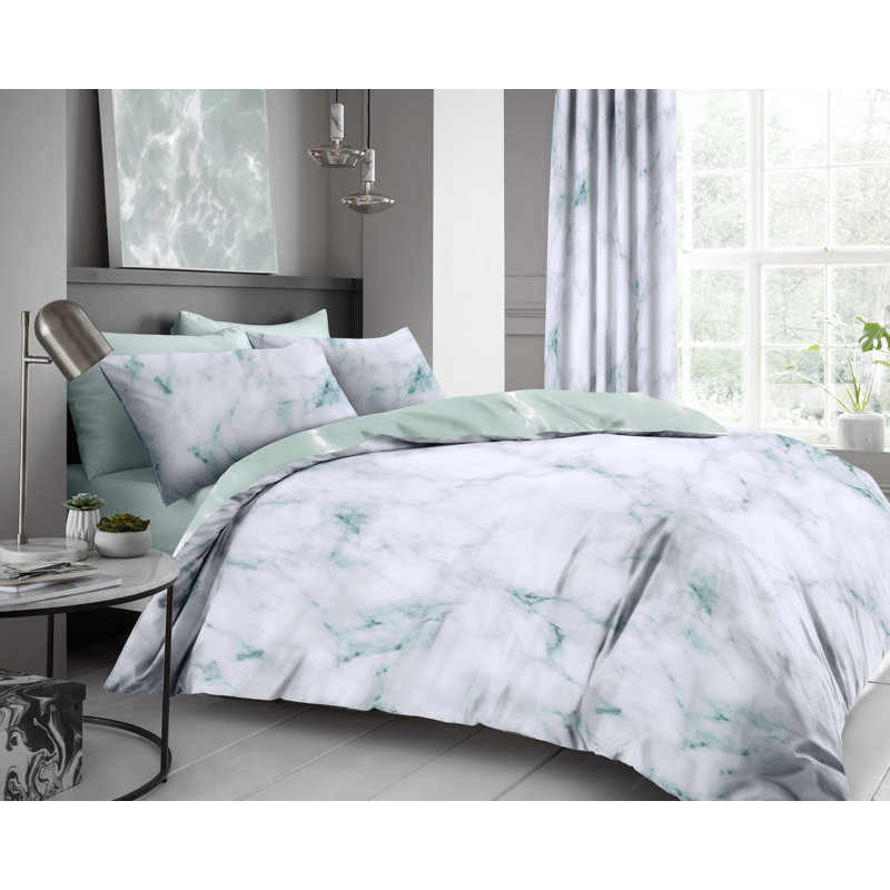 Marble Duvet Cover Set Single Blush Pink, Duck Egg, Kingsize Duvet Cover + 2 Standard Pillowcase