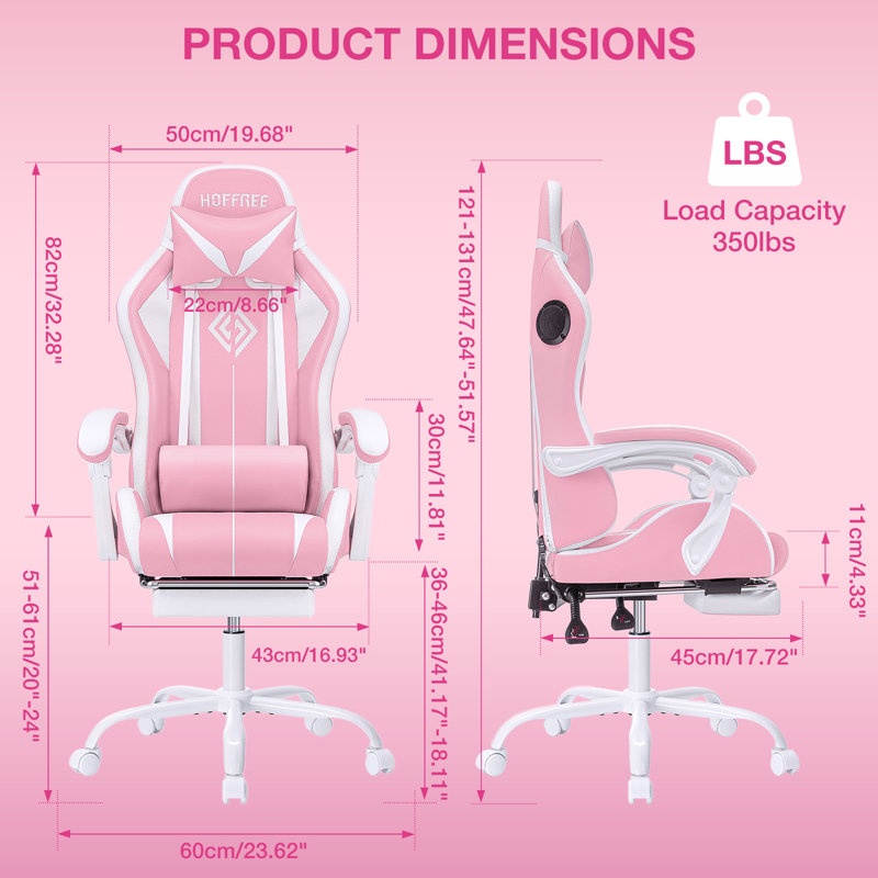 Fauteuil de jeu inclinable et ergonomique en cuir avec haut-parleurs intégrés et lumières DEL Hoffree, Rose / blanc