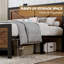 Rustic Bed Frame King Size with Barn Door Headboard, LED Bed Frame with Charging Station, Industrial Platform Metal Bed Frames, No Box Spring Needed, Easy Assembly, Brown-509139302-509139296