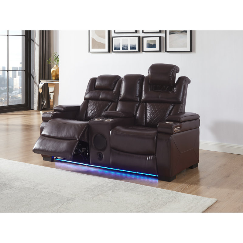 Causeuse inclinable électrique en cuir 72,3 po, Similicuir brun