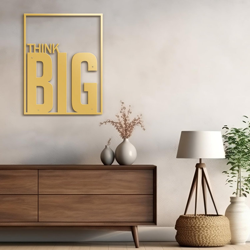 "Think Big" - Black And Gold Dimensional Iron Wall Sculpture Metal Wall Art Modern Office Decor, 20" H x 16" W x 0.05" D