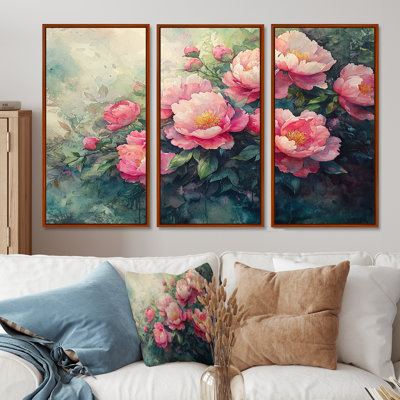 Été rose aquarelle pivoines Bloom I - décorations murales pivoines - 3 pièces