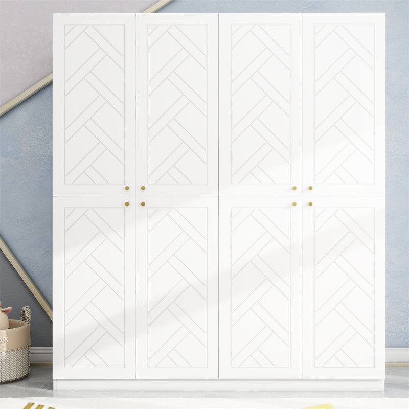 Armoire-penderie de 63 po de large avec 4 portes, 2 tiroirs et 2 tringles de suspension