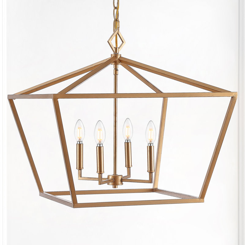 Luminaire suspendu géométrique à 4 lumières, Doré