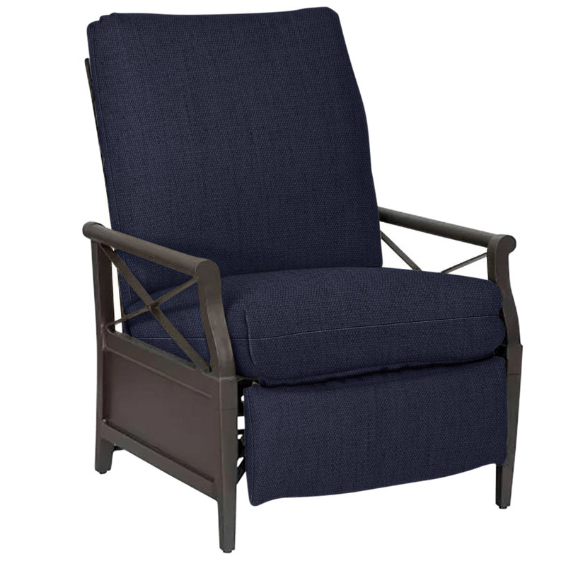 Chaise de patio avec coussins Andover, Toile bleu marine Sunbrella®, Brun châtaigne