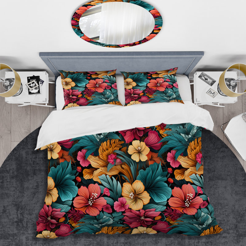 Literie à motif d'aquarelle tropical, Housse de couette pour grand lit et 2 taies décor