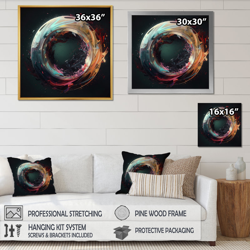«Neon Spirité Eternity I», reproduction d'art sur toile géométrique moderne, 30" H x 30" W, Cadre flottant doré