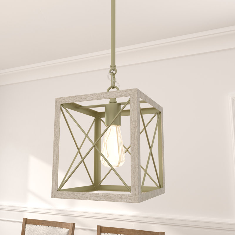 1 - Light Kitchen Lantern Square/Rectangle Pendant UL Certified, French Ash