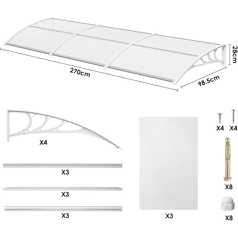 17 Stories 270cm W x 98.5cm D Polycarbonate Cover Retractable Door / Window Awning, White