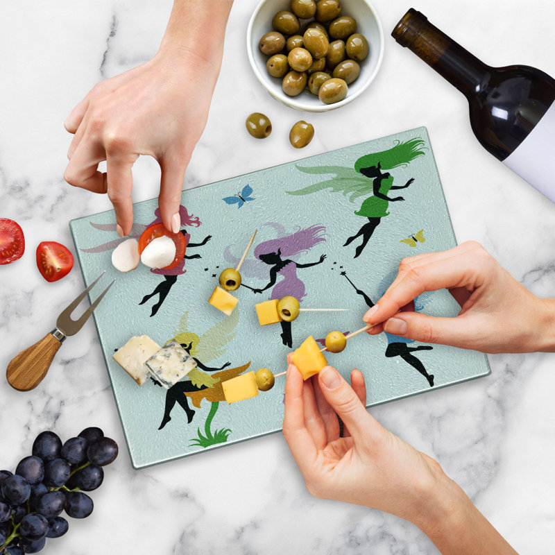 Ambesonne Fantasy Tempered Glass Cutting Board Pixie Elf Multicolor