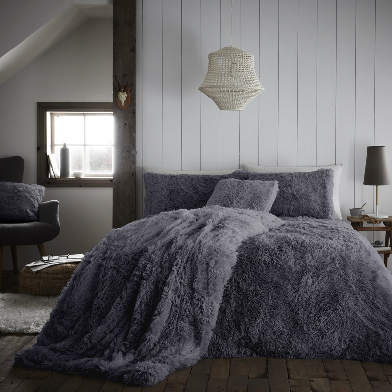 Solid Colour Duvet Cover Set with Pillowcases, Charcoal, Kingsize - 2 Standard Pillowcases