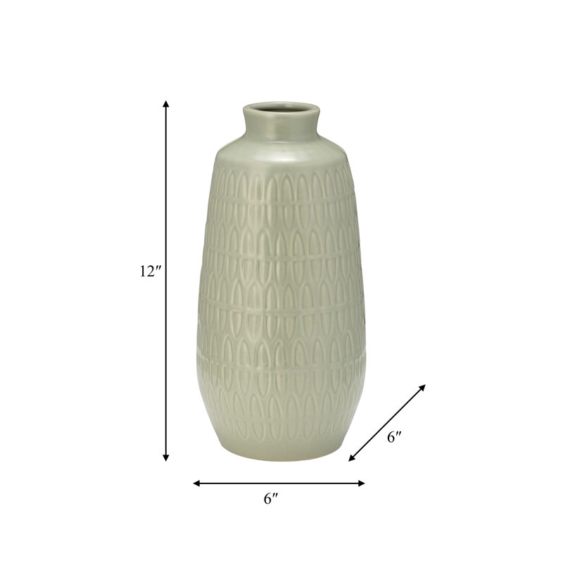 Estancia Modern Ceramic and Stoneware Vase with Sculpted Embossed Detailing and Sleek Silhouette for Contemporary Decorative Style