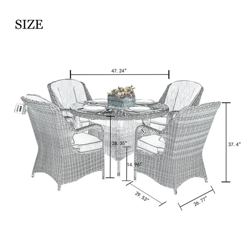 Ensemble repas 5 pièces avec coussins Anikha, Brun, Beige