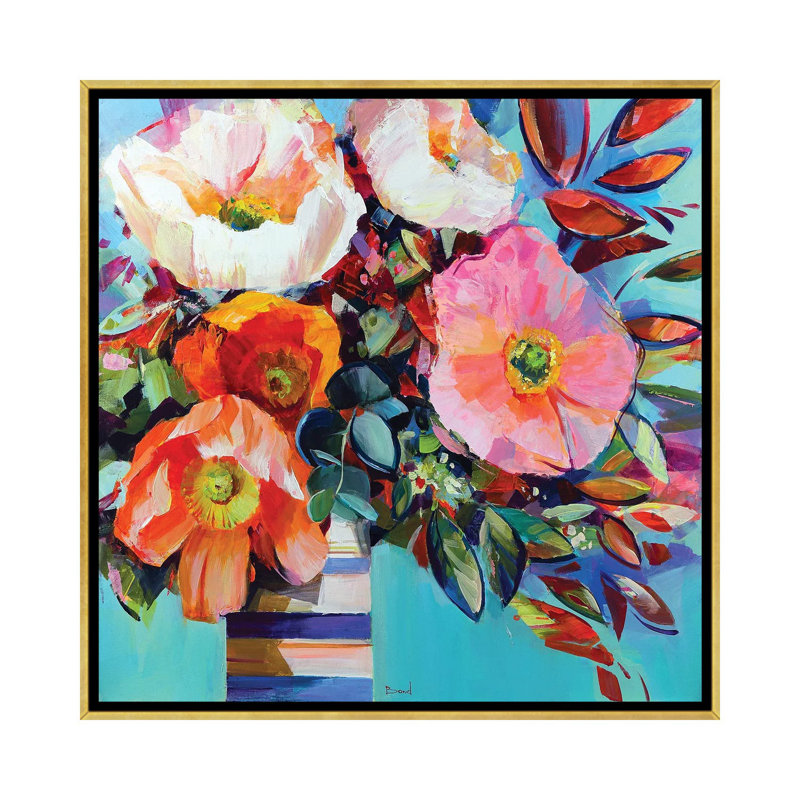 Floral Shock - reproduction d'art murale - toile encadrée, H 26 po x l 26 po, Toile à cadre flottant sans passe-partout, Doré