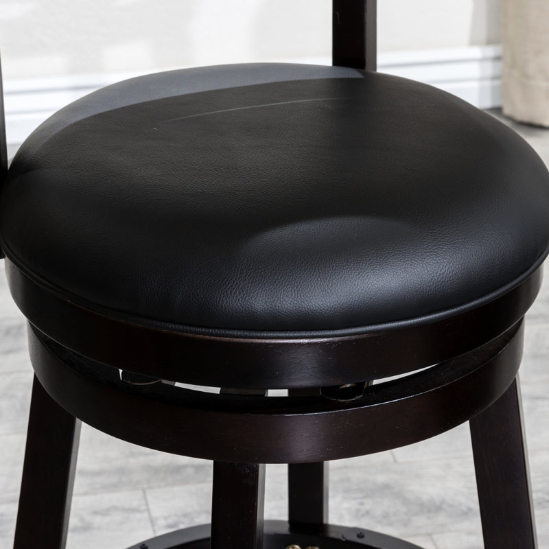 Tabouret pivotant à dossier et à lattes de 24 po de hauteur comptoir, cuir noir - Pieds évasés pour un siège stable, finition, tabouret moderne et chic