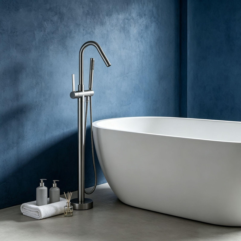 Floor Tub Filler with Diverter, Brushed Nickel