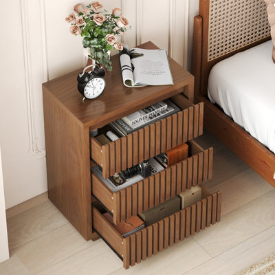 28.9"H × 23.6"W Fluted 3-Drawer Dresser, Single Drawer Storage Cabinet, Wooden Storage Organizer