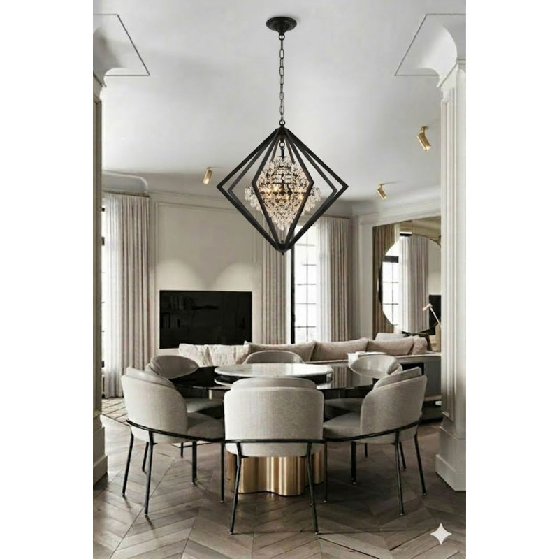 Modern 4 Light Crystal Chandelier, Black