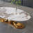 Metal Coffee Table With Stainless Steel Pedestal And Faux Marble Top