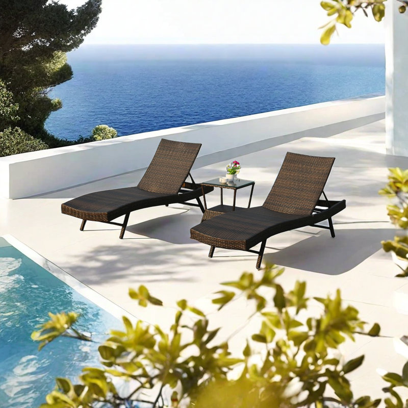 Dezaria Outdoor Wicker Chaise Lounge with Table