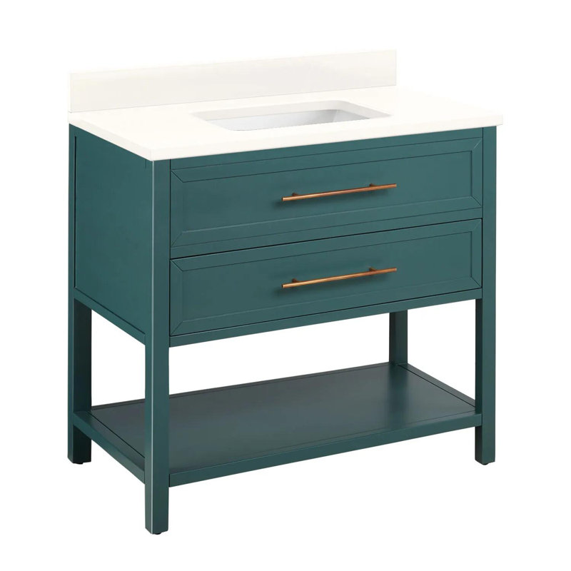 36'' Black Freestanding Bathroom Vanity with Arctic White Quartz Top