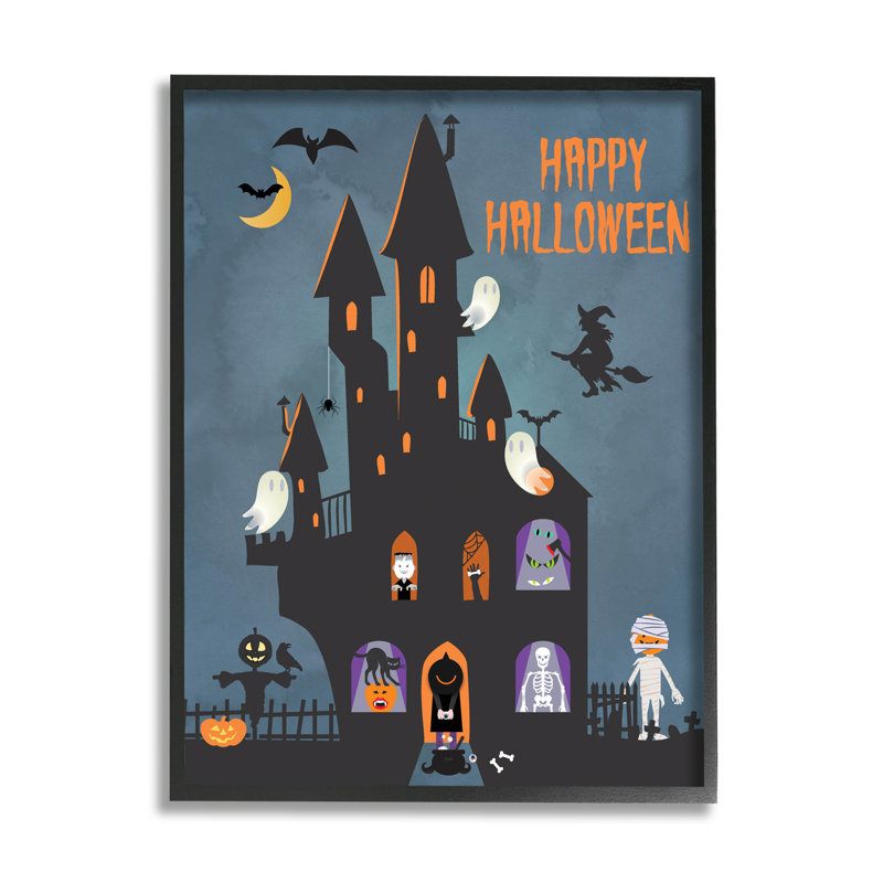 Joyeux Halloween fantôme hanté - 216, Giclée encadrée noir minuit, H 14 po x l 11 po x P 1,5 po