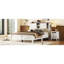 Grand lit plateforme avec porte coulissante double rustique et charge, lattes en bois, blanc et taupe pour prise de charge-768486768-768486782
