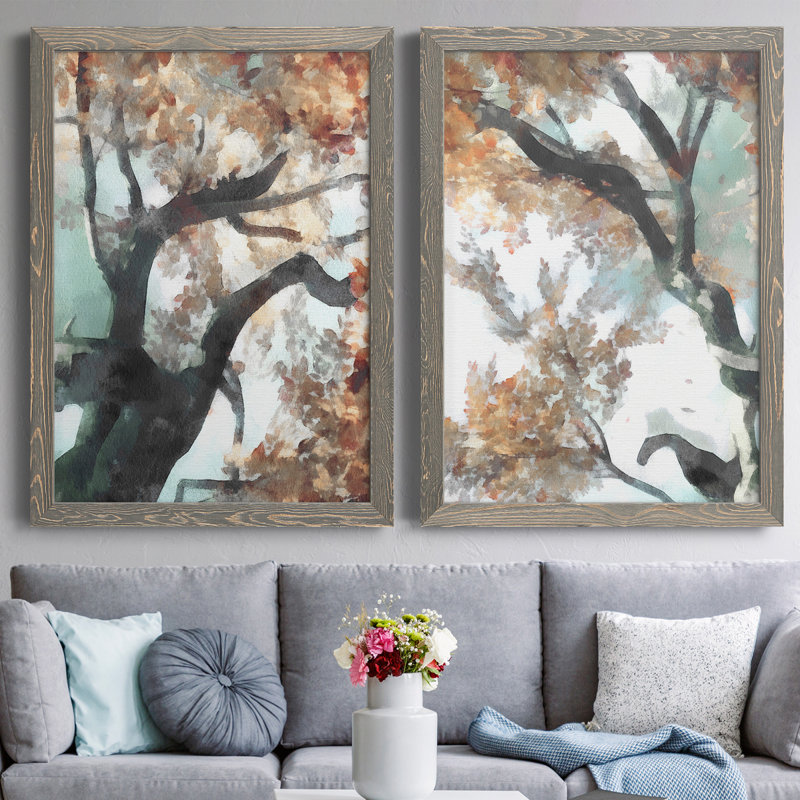 Fall Tree I - ensemble de 2 peintures encadrées, Toile avec cadre gris, H 20 po x l 34 po x P 1,5 po