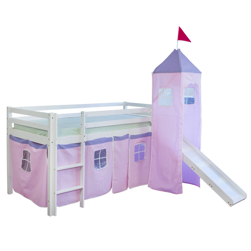 Alvin European Single (90 X 200Cm) Solid + Manufactured Wood Low Loft Bed by Zoomie Kids, Light Pink