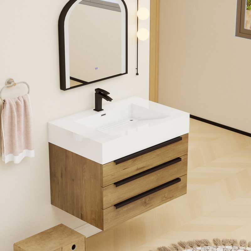 Finition du meuble-lavabo mural simple de 30 po Jessica: chêne teck, Teck chêne