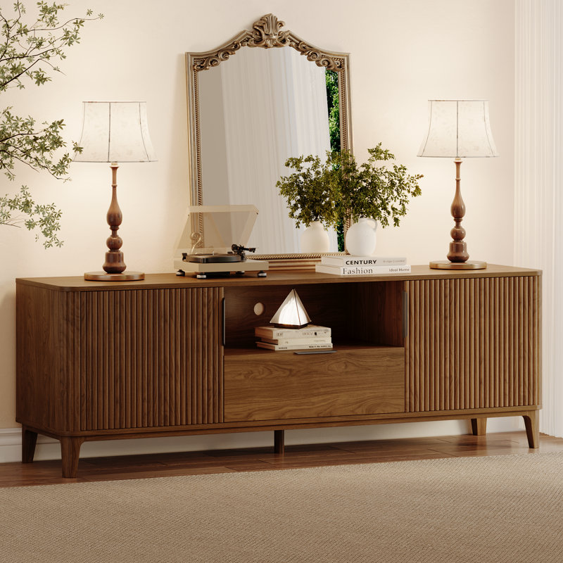 Modern Wood 59"W Tv Stand With Storage And Shelves To Fit Up To 65" Tvs, Walnut