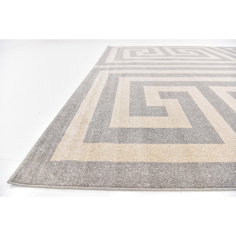 Gray and Beige Geometric Rectangular Easy Care Rug