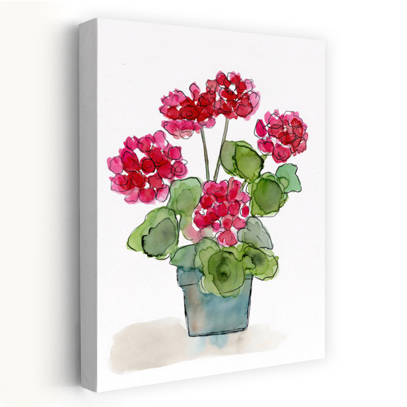 Aquarelle de géraniums, art moderne et élégant, plante géranium moderne, 48" H x 32" W