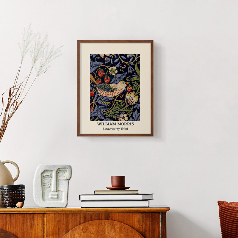 William Morris, reproduction encadrée XCV, H 14 po x l 11 po, Noyer