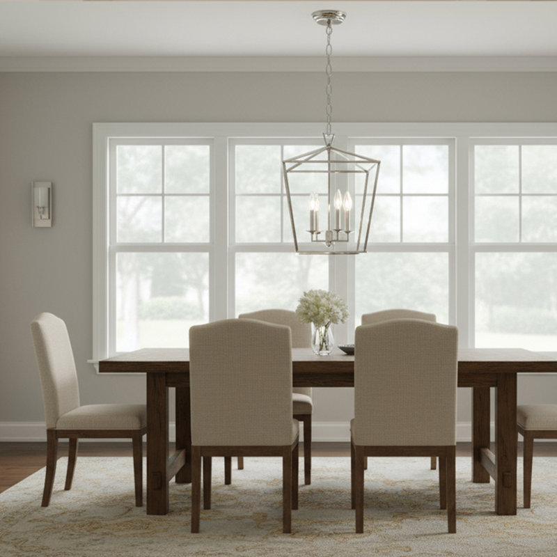 Lustre géométrique à 4 lumières Neslisah, H 54,5 po x l 12,6 po x P 12,6 po, Nickel poli