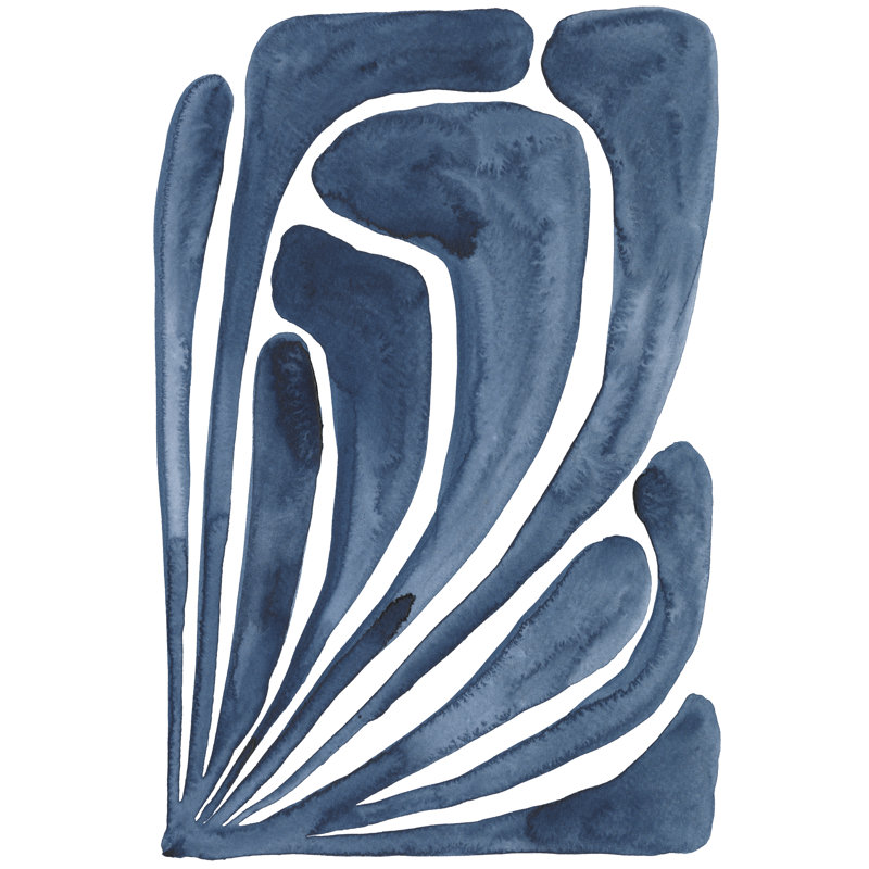 Blue Stylized Leaf II - Wrapped Canvas Print, 46cm H x 30cm W x 3.8cm D