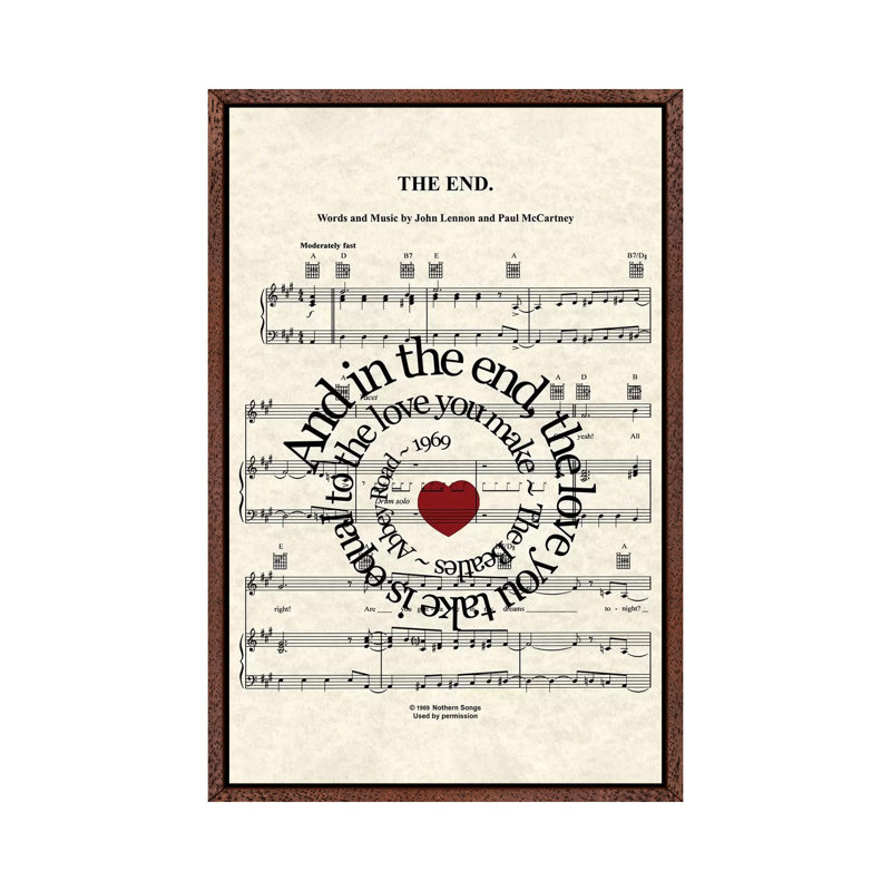 The End - Red Heart - Print on Canvas, 101.6 cm H x 66.04 cm W, Classic Brown Wood Framed