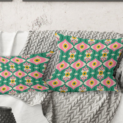 motif rétro avec fleurs et feuilles - Coussin décoratif moderne imprimé Mid-Century
