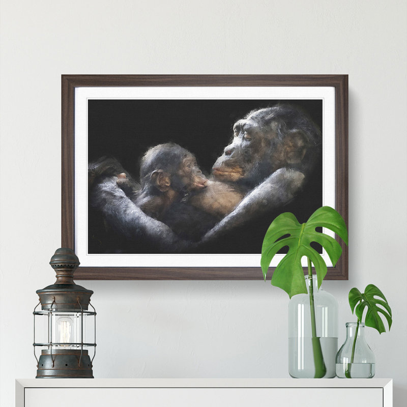 Gorilla Mother & Child - Picture Frame Graphic Art Print, 45cm H x 63cm W x 2cm D, Walnut Framed
