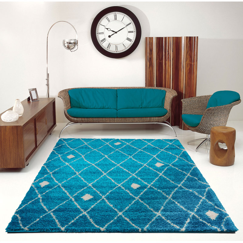 Tapis ivoire / turquoise à motifs géométriques Fallsburg, Rectangle 5 pi 2 po x 7 pi 5 po