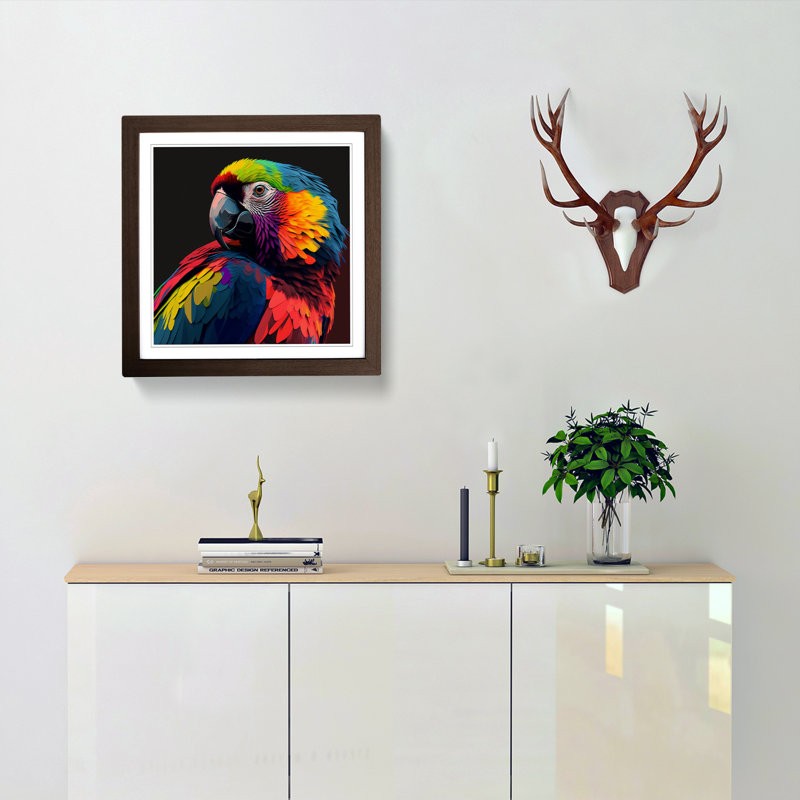 Parrot Pop Art - Single Picture Frame Print on Wood, Walnut
