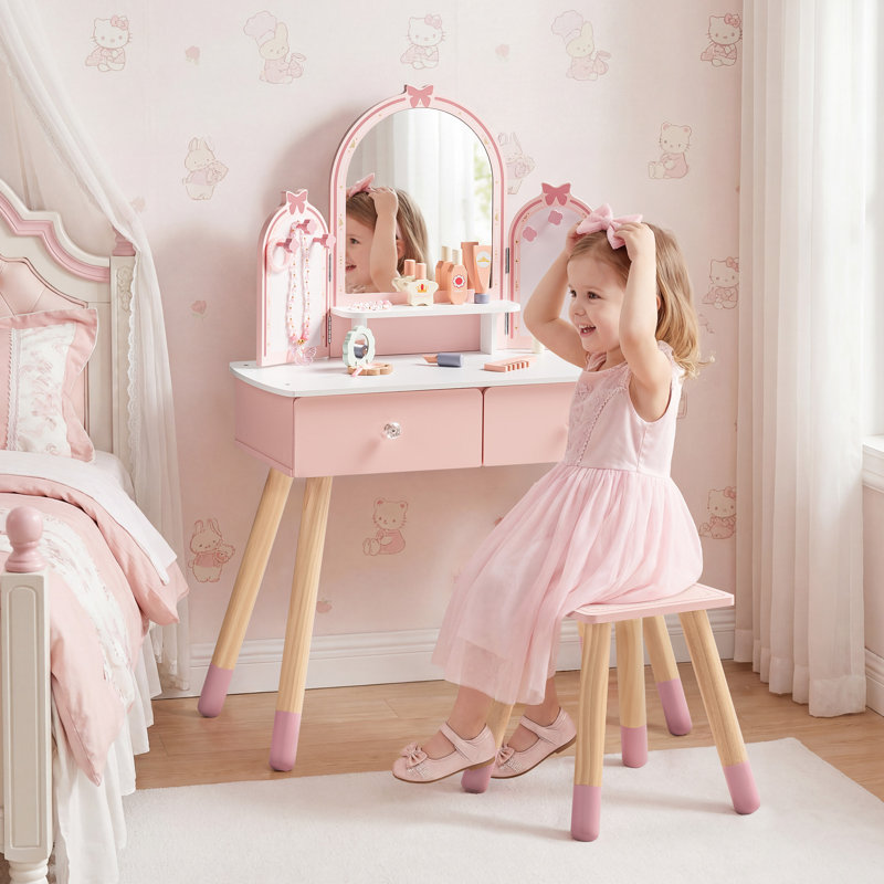 Kids Butterfly 2-pc Makeup Vanity Table & Stool, Pink