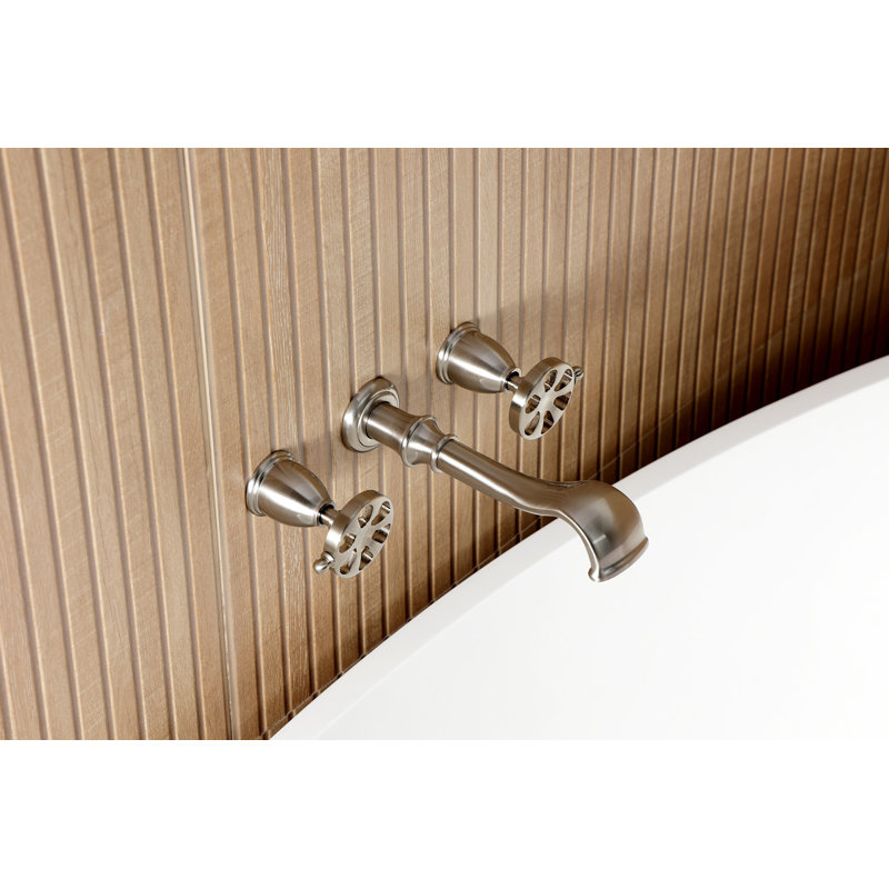 Kingston Brass Belknap Two-Handle 3-Hole Wall Mount Roman Tub Faucet, Brushed Nickel