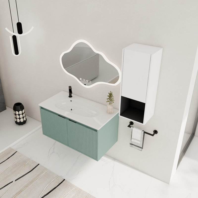 Meuble-lavabo flottant avec lavabo en résine en forme de goutte