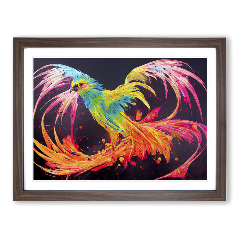 XH1022-6912X Phoenix Bird Splash Vol.2 1 Piece Single Picture Frame Wall Art, 25cm H x 34cm W x 2cm D, Walnut Framed