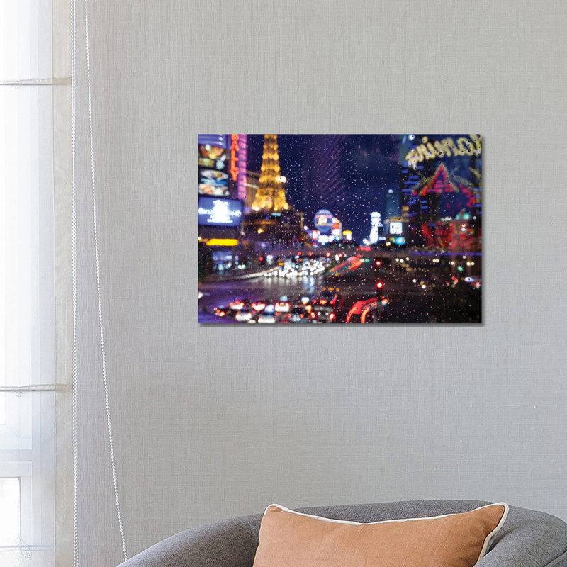 The Strip With Paris At Las Vegas Main Strip Lights At Night. by Michele Niles - Wrapped Canvas Gallery-Wrapped Canvas Giclée