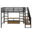 Lit mezzanine double en métal avec escalier, table et tablettes de rangement-1151192530