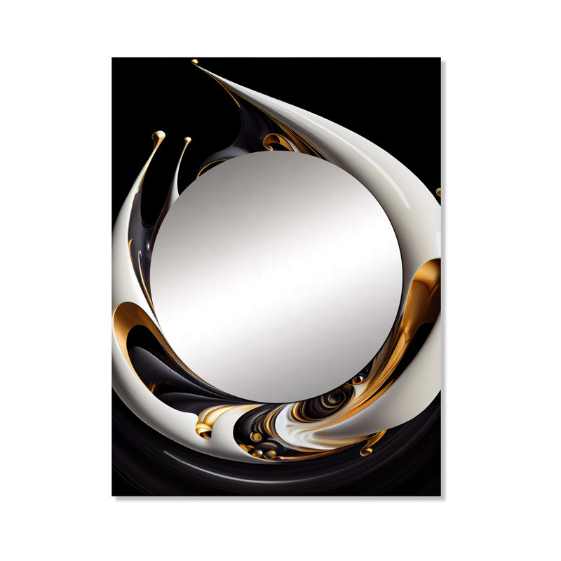 Treyvion Gold Black And White Stained Glass II - Abstract Spirals Mirror, Gold Decorative Wall Mirror, Printed Metal Art