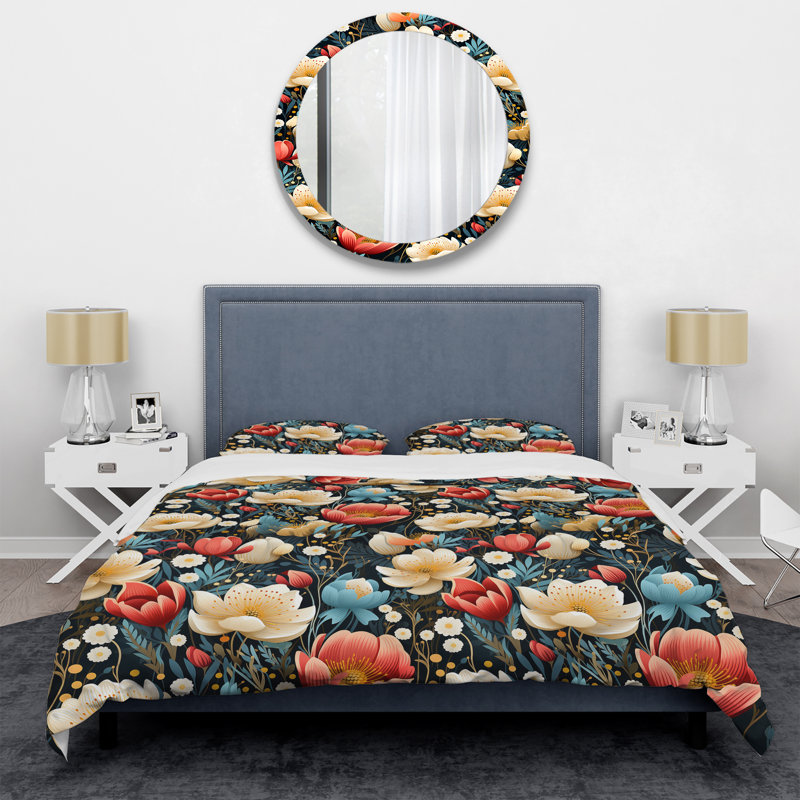 Motif floral artistique - ensemble de housse de couette floral - microfibre de polyester
